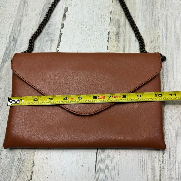 J. Crew Leather Envelope Clutch or Shoulder Bag Brown Antique Gold-Tone Chain - Picture 7 of 9